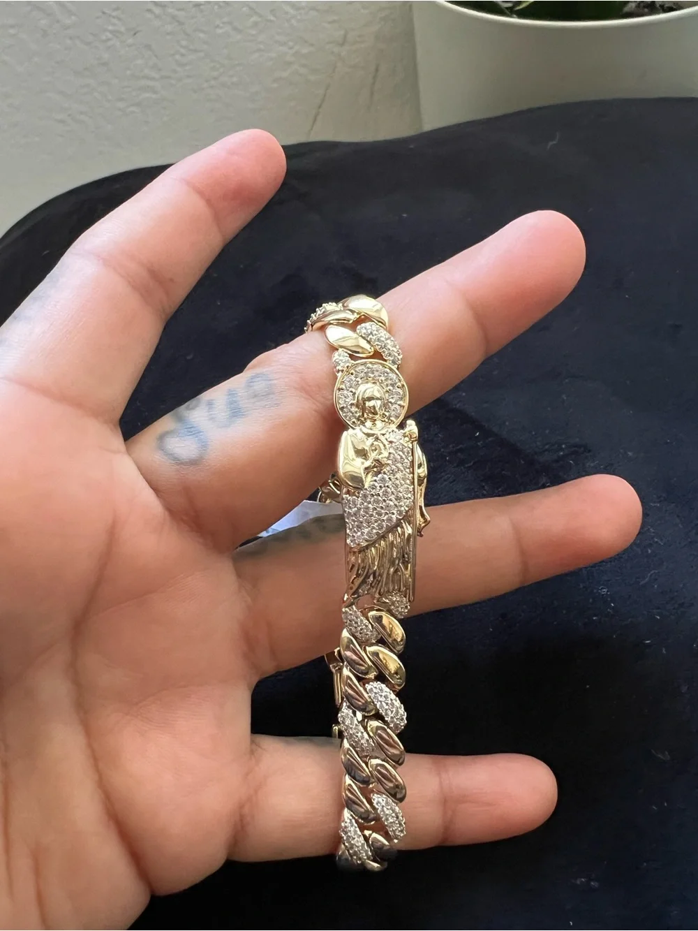 Gold-Tone Pave san just Pendant Bracelet - Sparkling mens Jewelry